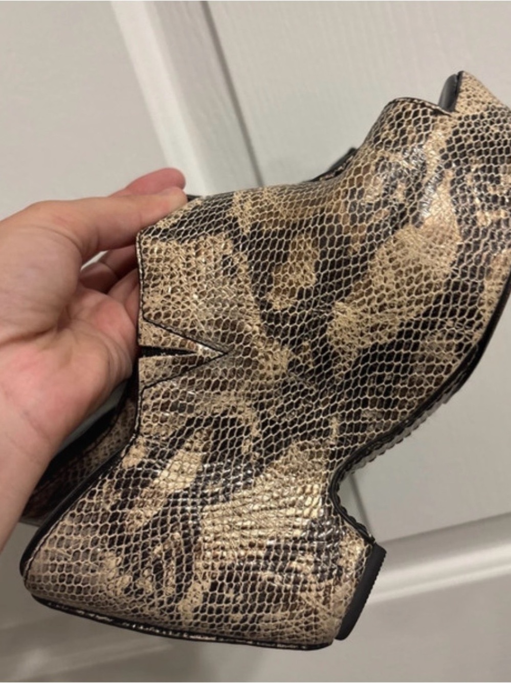 Women’s Ariat Snake-Print Ankle Bootie in Beige and Black
